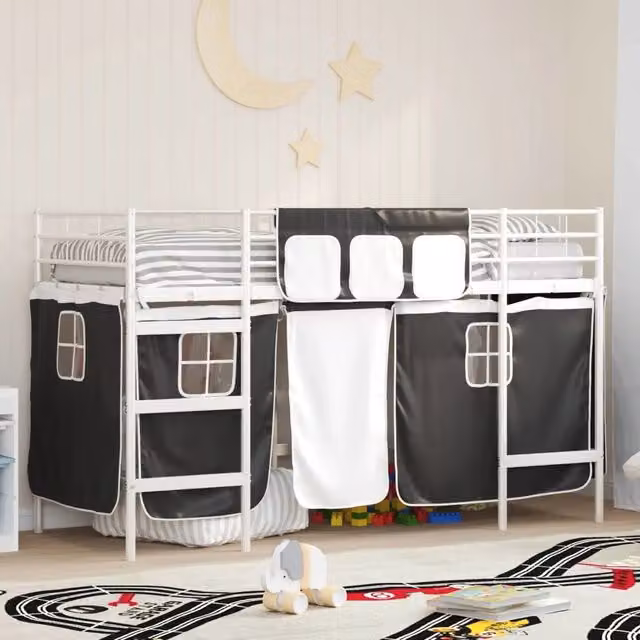 Letto a castello per bambini con tende Bianco e Nero 42020810