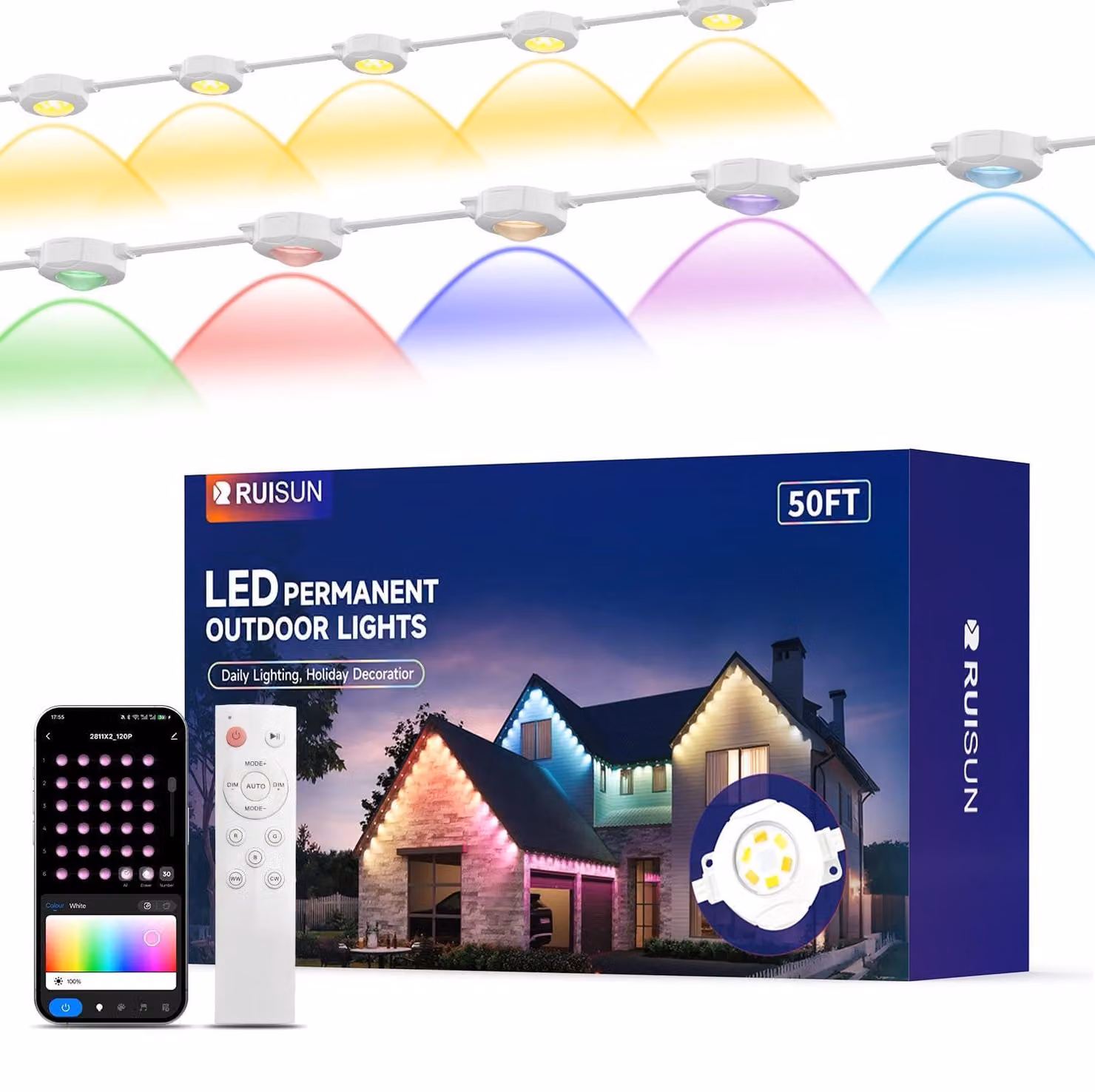 Illuminazione per grondaie, colore bianco, lunghezza 15 metri, 30 LED, 18 W, 15000 lumen