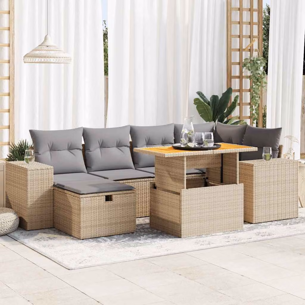 Set Divano da Giardino vidaXL 8 Pezzi in Polyrattan e Legno di Acacia con Cuscini Beige