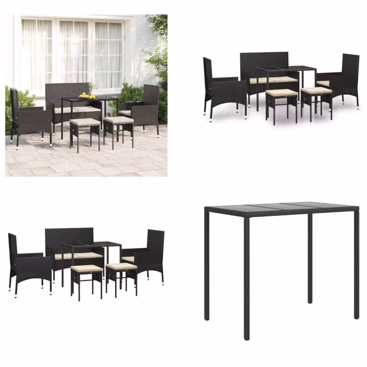 vidaXL Set salotto da giardino 6 pezzi con cuscini in polirattan nero - Set salotto da giardino - Set salotto da giardino - Set salotto da esterno - Set salotto da terrazzo