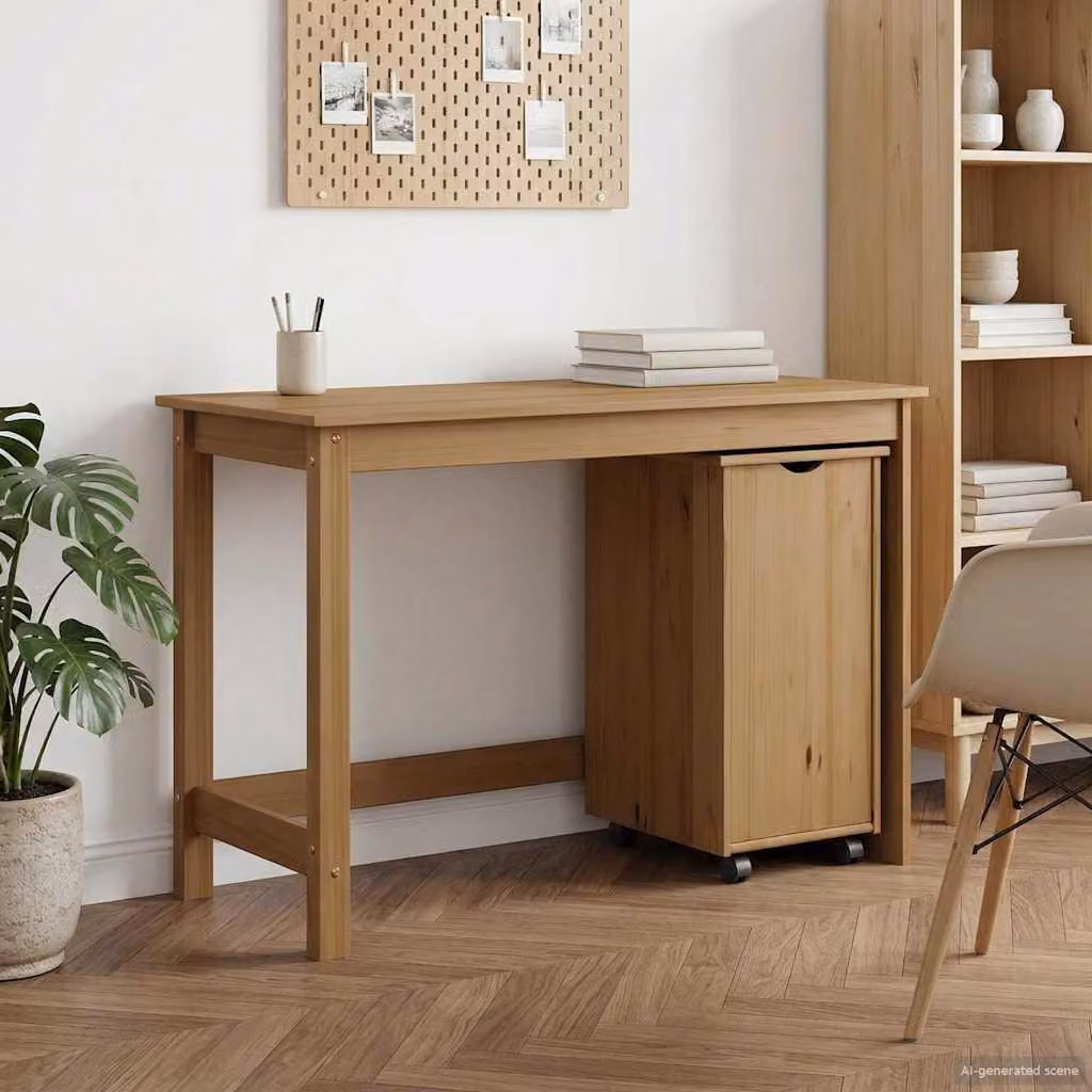 Maison Exclusive - Set di due scrivanie con cassetti, color miele, in legno di pino massello