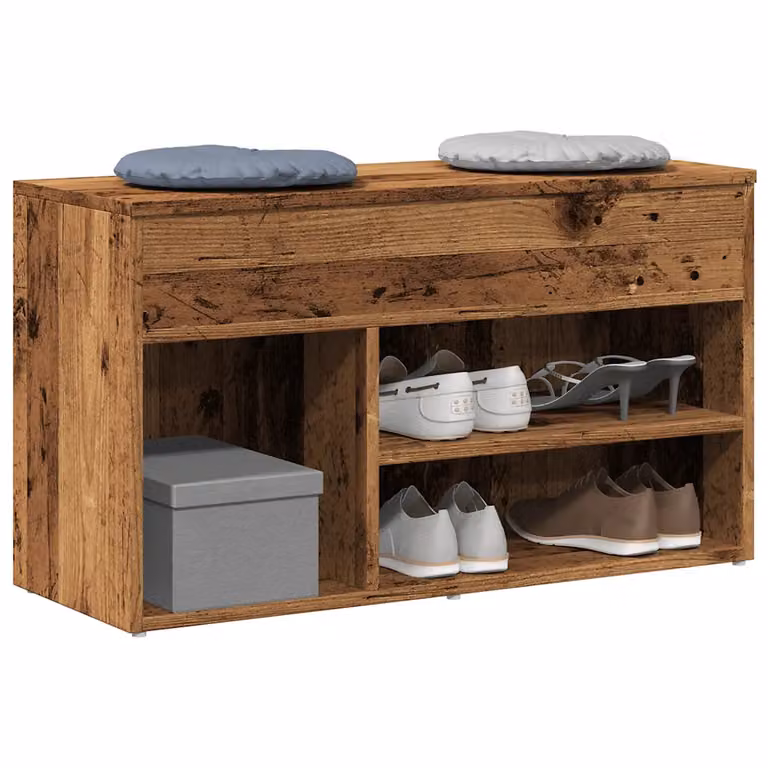 Scarpiera vidaXL in legno multistrato stile rustico, colore marrone e oro, L: 80 cm, P: 30 cm, H: 45 cm