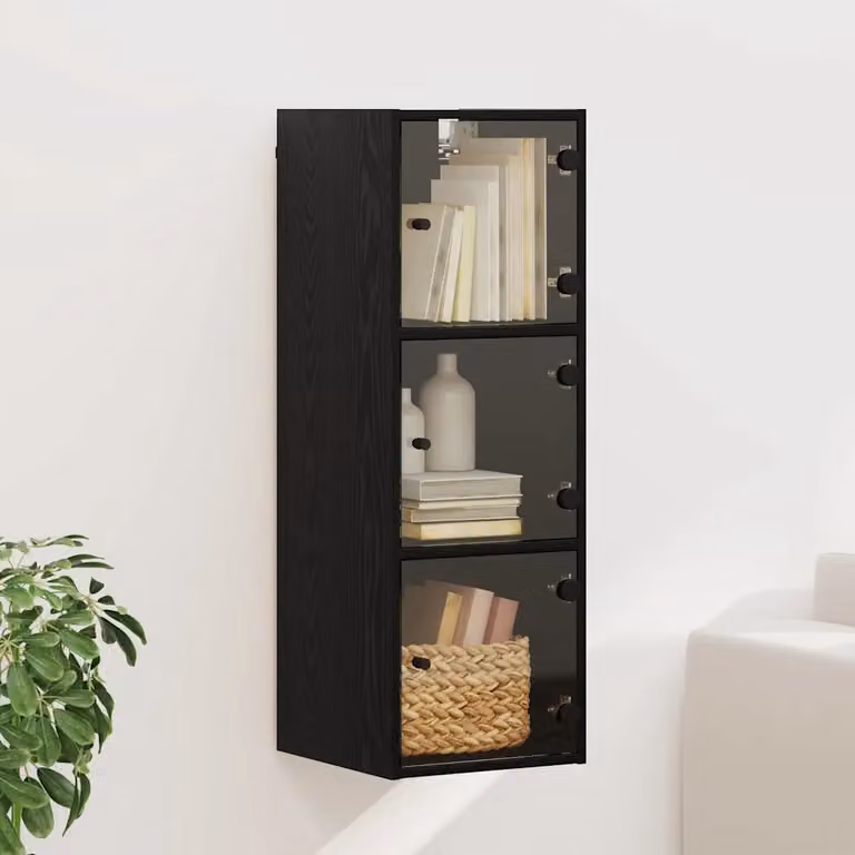 Armadietto a muro moderno vidaXL con ante in vetro e ripiani interni, Nero, L: 35 cm, P: 37 cm, H: 102 cm