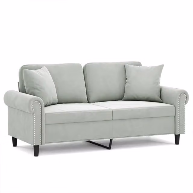 Divano | Divano da soggiorno | Sofa a 2 Posti con Cuscini Grigio Chiaro 140 cm in Velluto