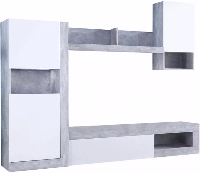 Parete Attrezzata Soggiorno Roomy 255x40x200 h cm in Truciolare bilaminato Bianco