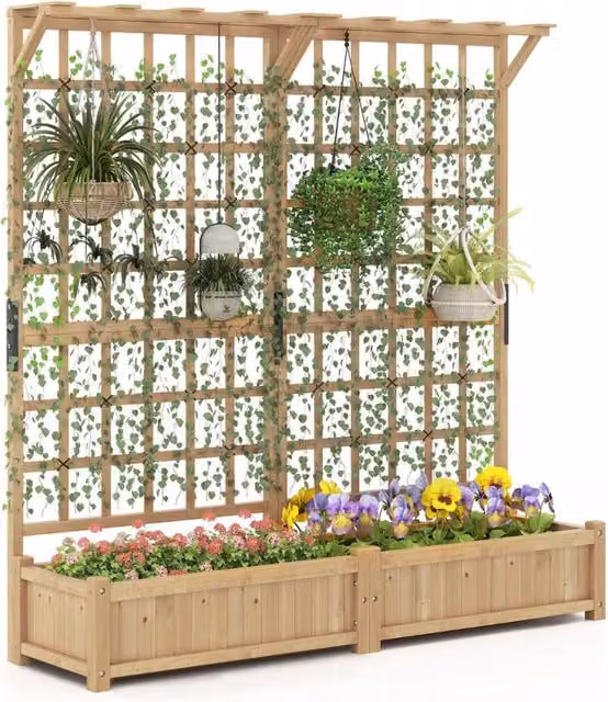 180 cm contenitore per piante in legno, Letto da giardino elevato per piante rampicanti Arancione