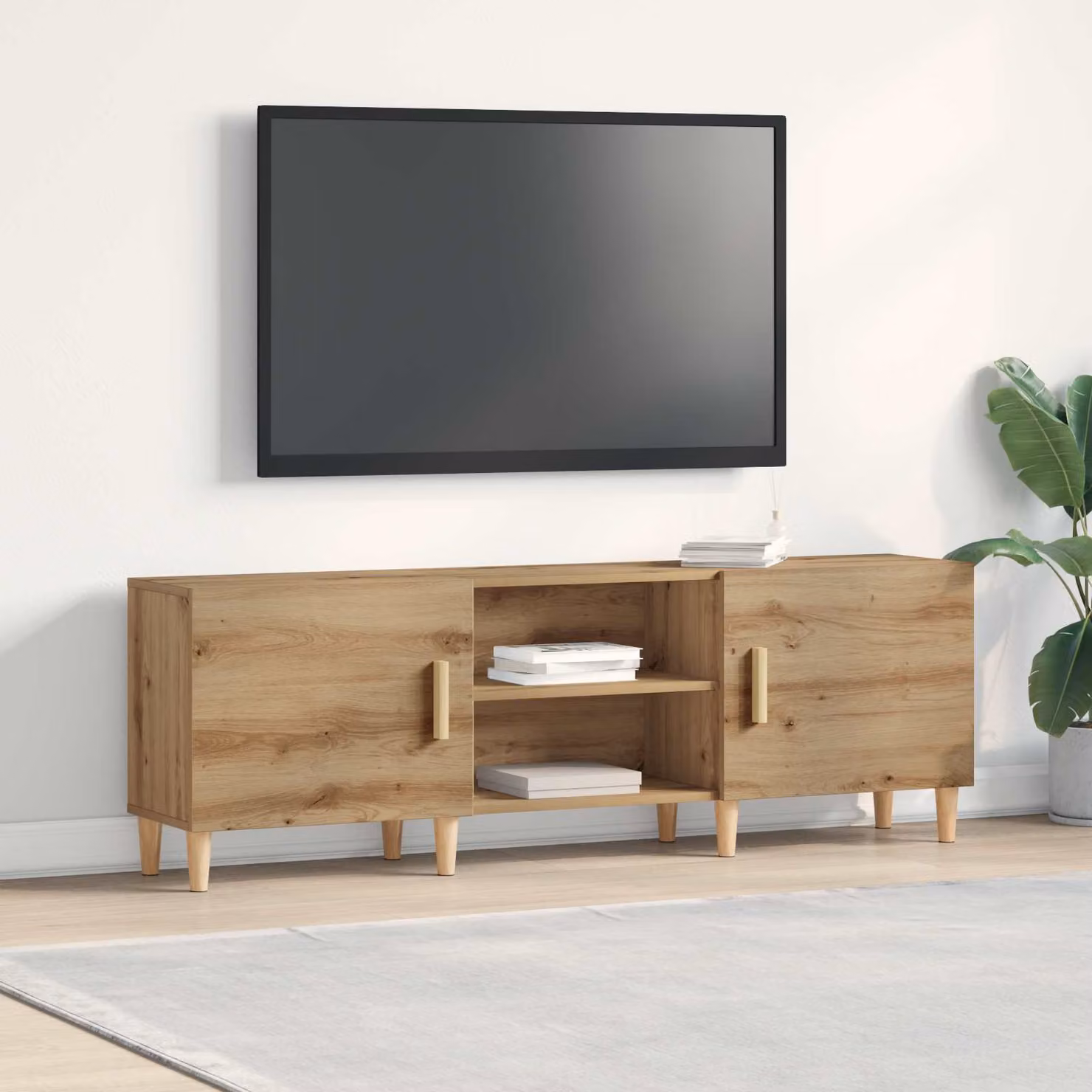 Mobile TV moderno vidaXL in legno color rovere marrone L 150 x P 30 x H 50 cm