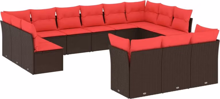 Set Divani da Giardino 13 pz con Cuscini Marrone in Polyrattan
