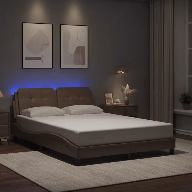 Letto con LED e porta di ricarica USB vidaXL, colore marrone, L/P: 140 x 200 cm – 1