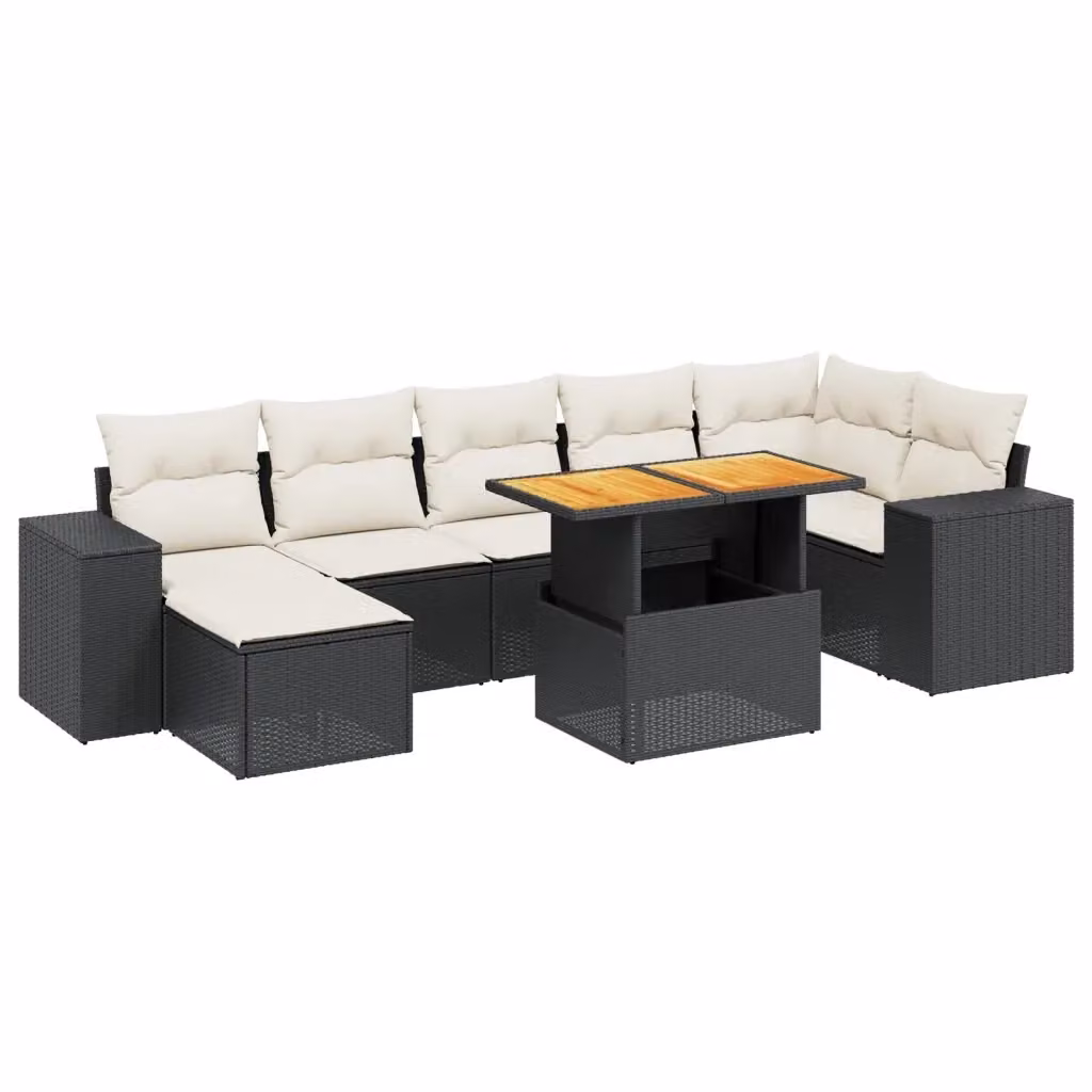vidaXL Set Divani da Giardino a L con Cuscini 8 pz in Polyrattan Nero e Acacia – 2