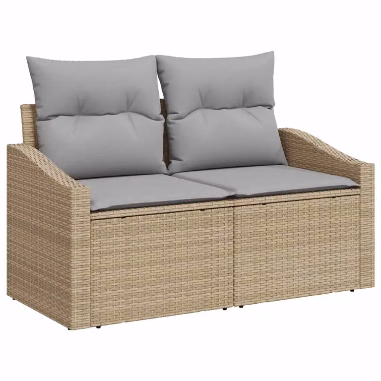 Divano da giardino vidaXL in polyrattan beige con cuscini, L: 123 cm, P: 62 cm, H: 69 cm