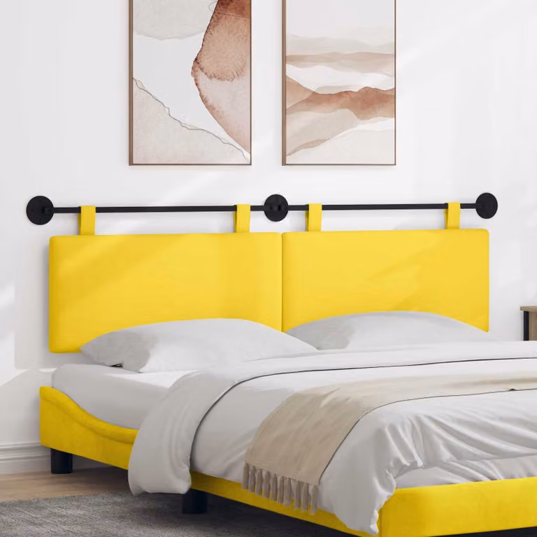 vidaXL Testiera sospesa moderna in tessuto cord giallo con struttura in legno e metallo L: 190 cm, H: 55 cm, P: 8,5 cm