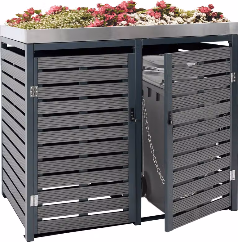 XL 2 posti/4 posti HWC-K14, cassonetto per rifiuti, 124x146x102cm WPC metallo 90kg ~ antracite
