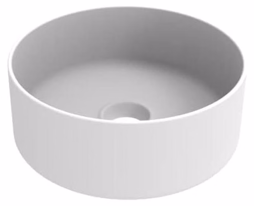Lavabo in Vetroceramica senza troppofilo, forma rotonda, dimensioni 46x46x19 cm