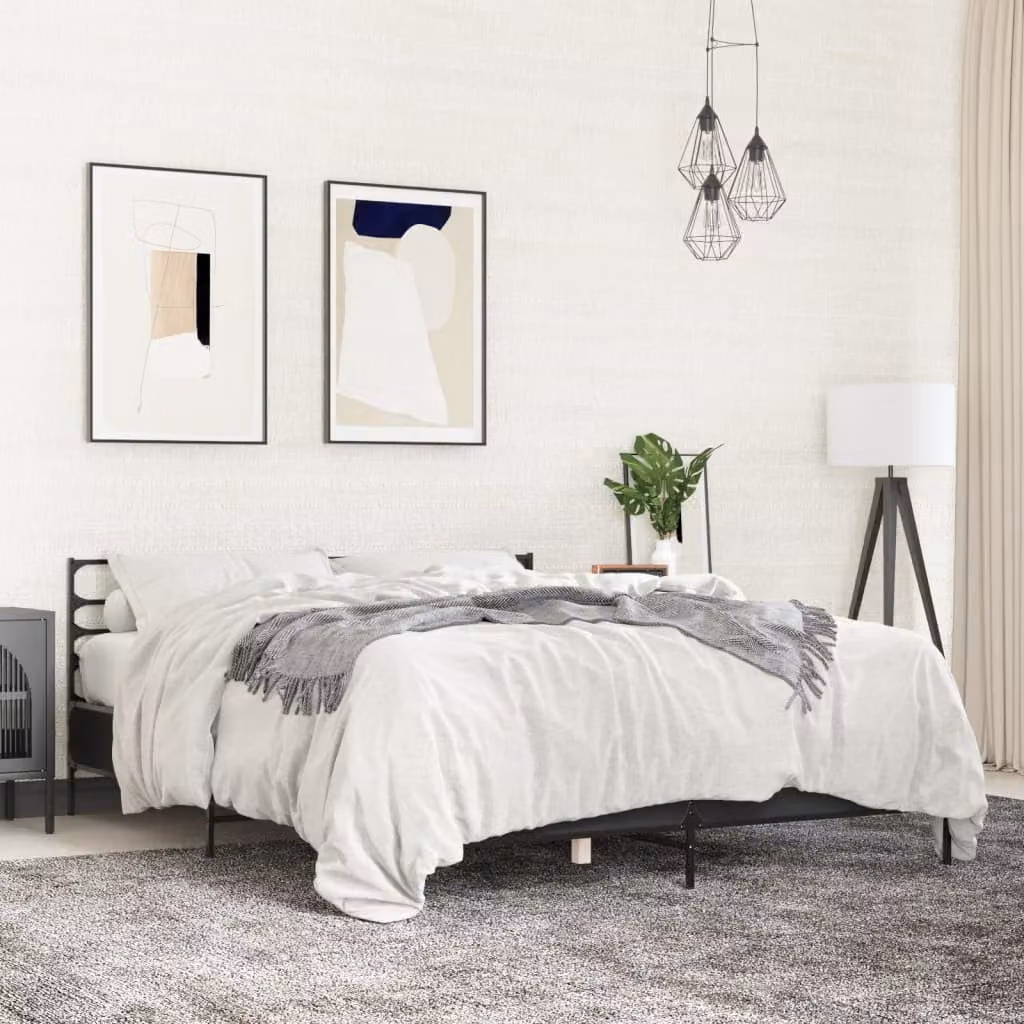 vidaXL Giroletto Moderno in Legno e Metallo, Bianco e Nero, L/P/H: 150 x 200 x 74 cm