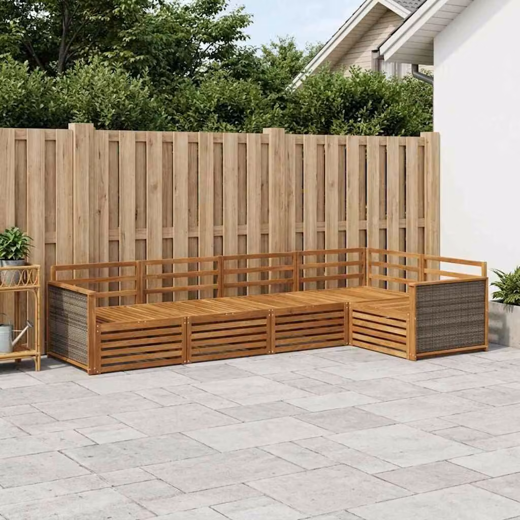 Set di divani da esterno vidaXL a forma di L in legno di acacia massello marrone con cuscini inclusi per giardino e terrazza