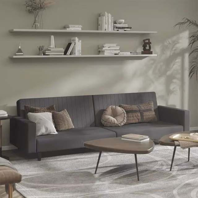 Divano Letto Click Clack Moderno vidaXL in Velluto Grigio con Struttura in Legno Solido L: 220 cm, P: 84,5 cm, H: 69 cm – 1