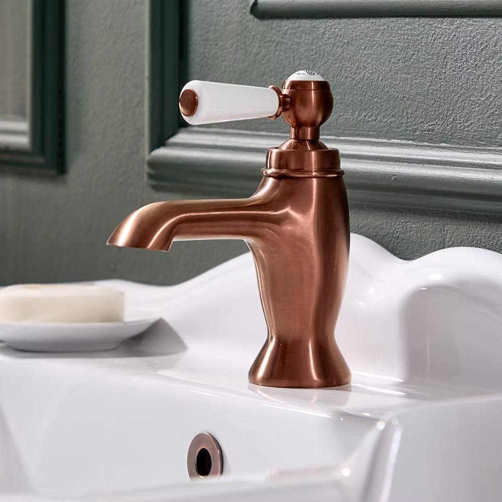 Rubinetto Miscelatore Monoforo per Lavabo Tradizionale - Maniglia a Leva - Rame Satinato