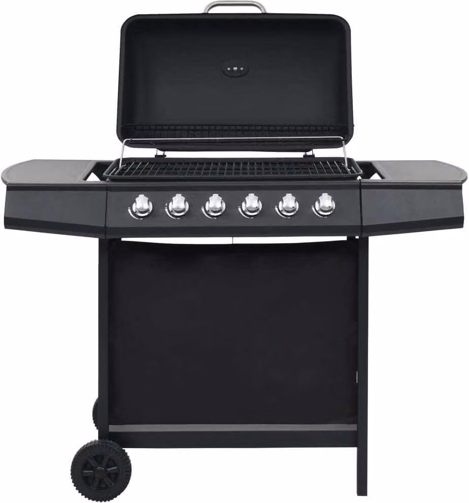 Barbecue a gas con 6 zone di cottura in acciaio nero