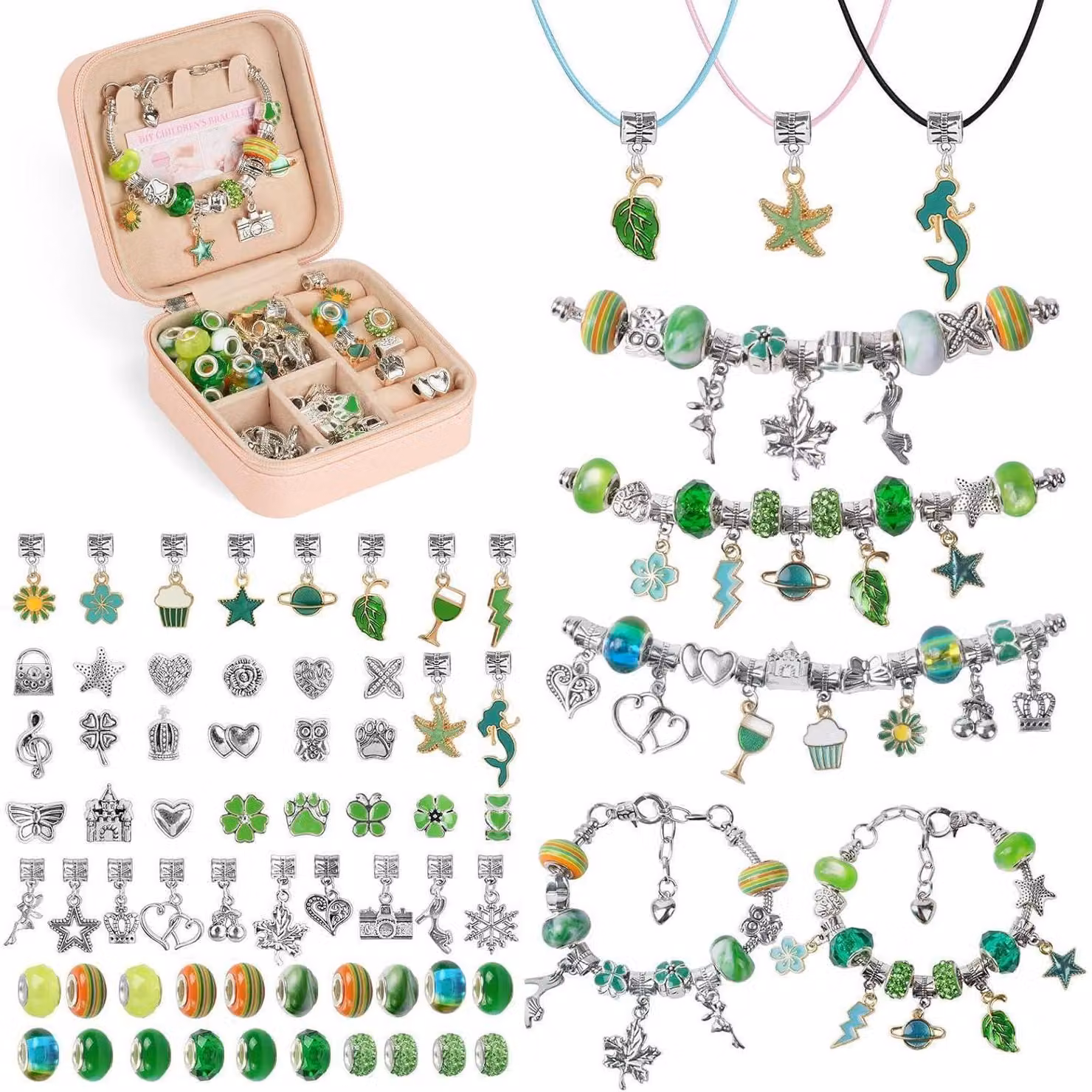 Kit per creare braccialetti, tema natalizio, per bambine e bambini, calendario dell'Avvento, San Nicola, colore verde