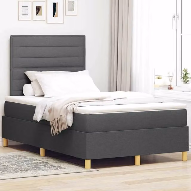 Letto a molle con materasso vidaXL in tessuto grigio con cassetti L/P: 120 x 200 cm
