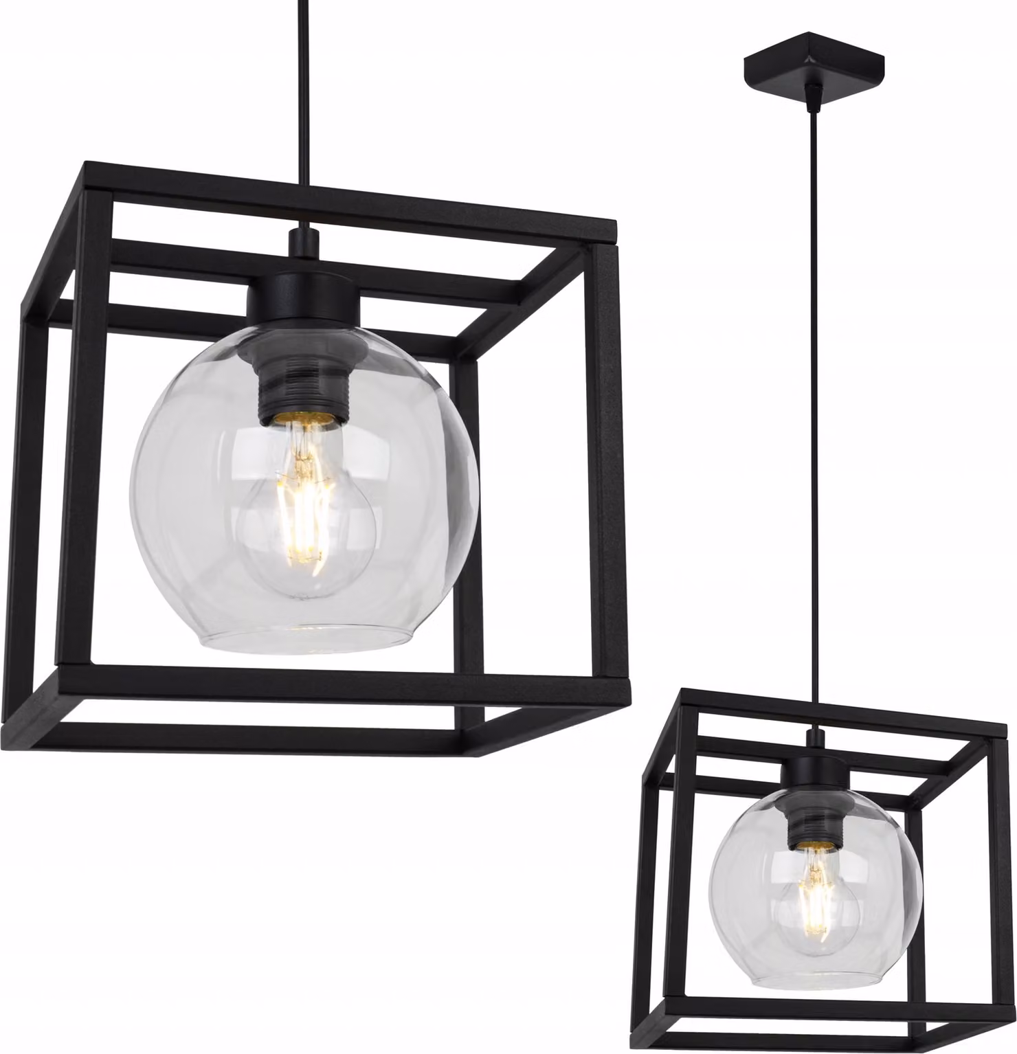 Haga Cage lampada a sospensione - Lampada da soffitto per soggiorno, camera da letto e sala da pranzo - Lampada a sospensione in metallo e vetro - E27 - Trasparente - 1 fiamma