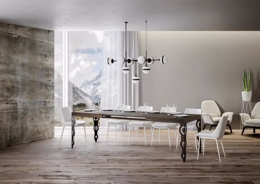Tavolo allungabile moderno Itamoby con piano in laminato marrone e telaio in metallo antracite L: 90 cm, P: 160-420 cm, H: 77 cm – 2