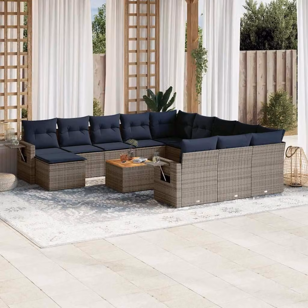 Maison Exclusive - Set da giardino composto da 13 pezzi con cuscini, grigio, polyrattan