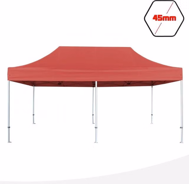Gazebo 3x6 m rosso SENZA laterali pieghevole alluminio piantone esagonale 45mm portatile estendibile richiudibile estensibile acciaio per fiere eventi stand chiosco tenda tendone mercato mercatino