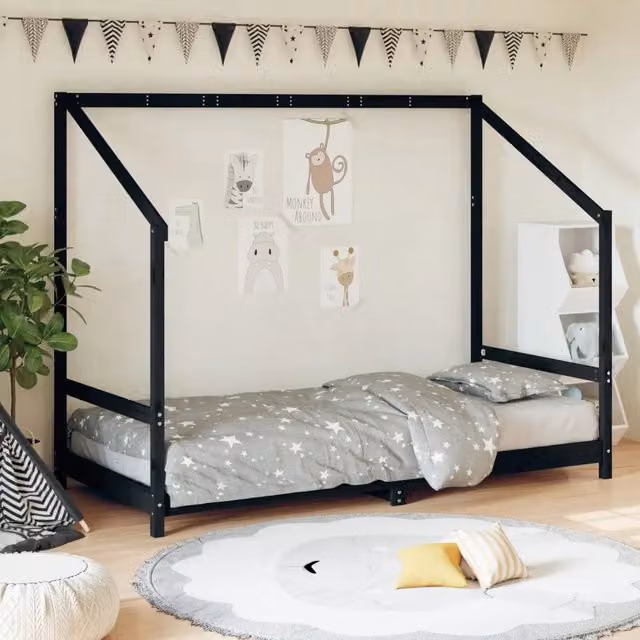 Giroletto per Bambini-Struttura Letto Bambini Nero 90x190 cm in Legno Massello di Pino 673461