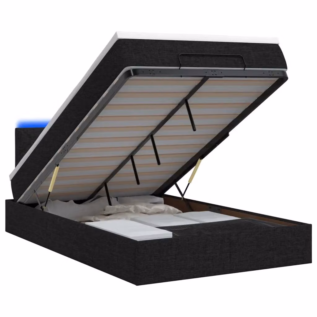 Letto Ottomano vidaXL con Materasso Ibrido, Illuminazione LED Sotto il Letto e Porte USB, Bianco e Nero, L/P/H: 200 x 120 x 88 cm – 2