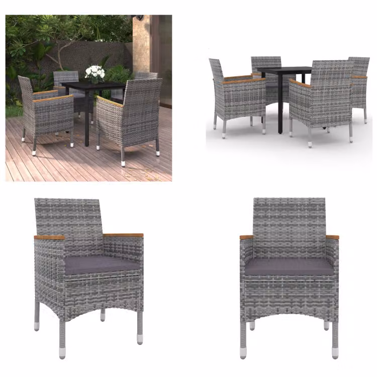 vidaXL Set da pranzo da giardino 5 pezzi con cuscini in polirattan e vetro - Set da pranzo da giardino - Set da pranzo da giardino - Set da pranzo da esterno - Tavolo e sedia da giardino