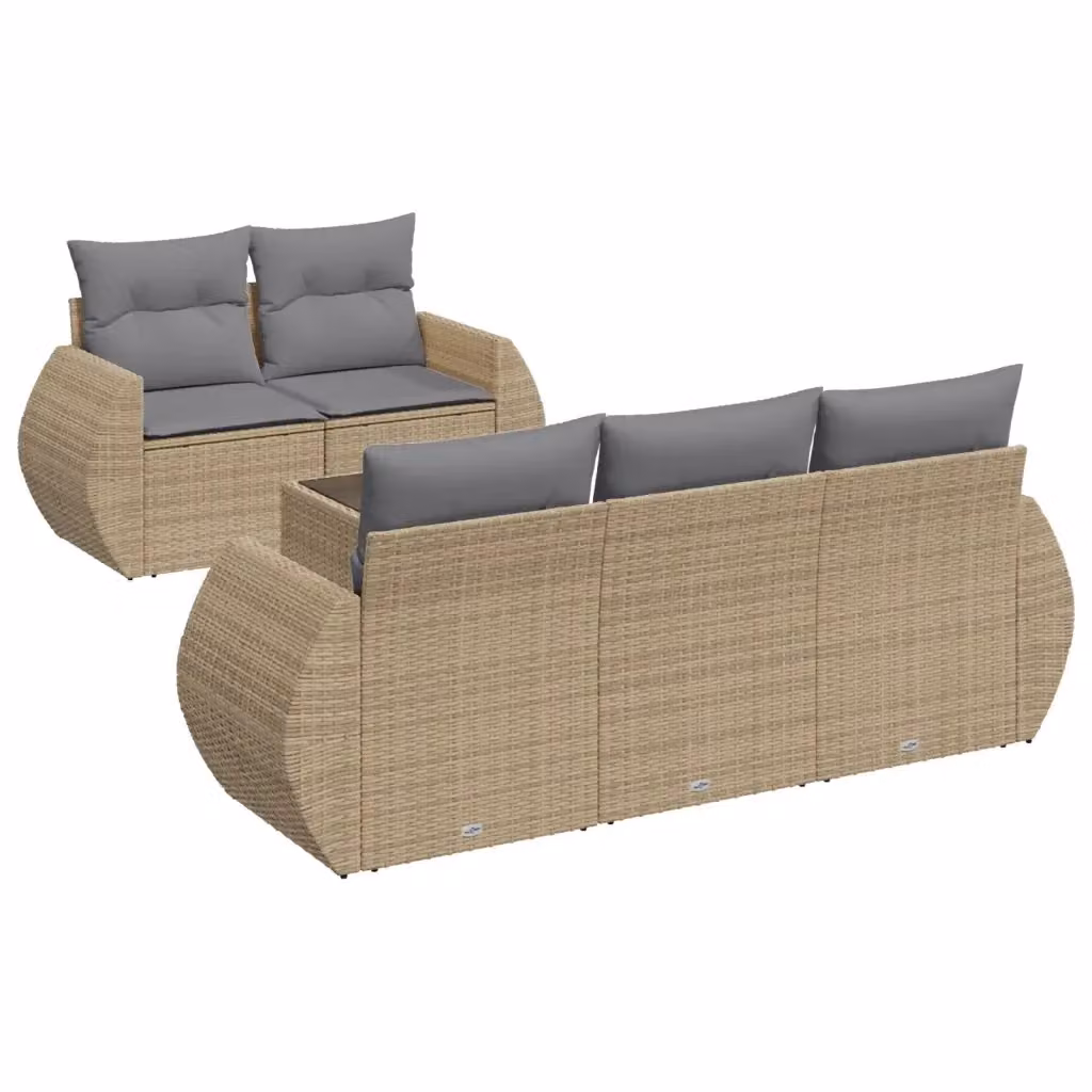 vidaXL Set Divano da Giardino a L 6 pz con Cuscini Beige e Tavolino in Metallo e Polyrattan – 2