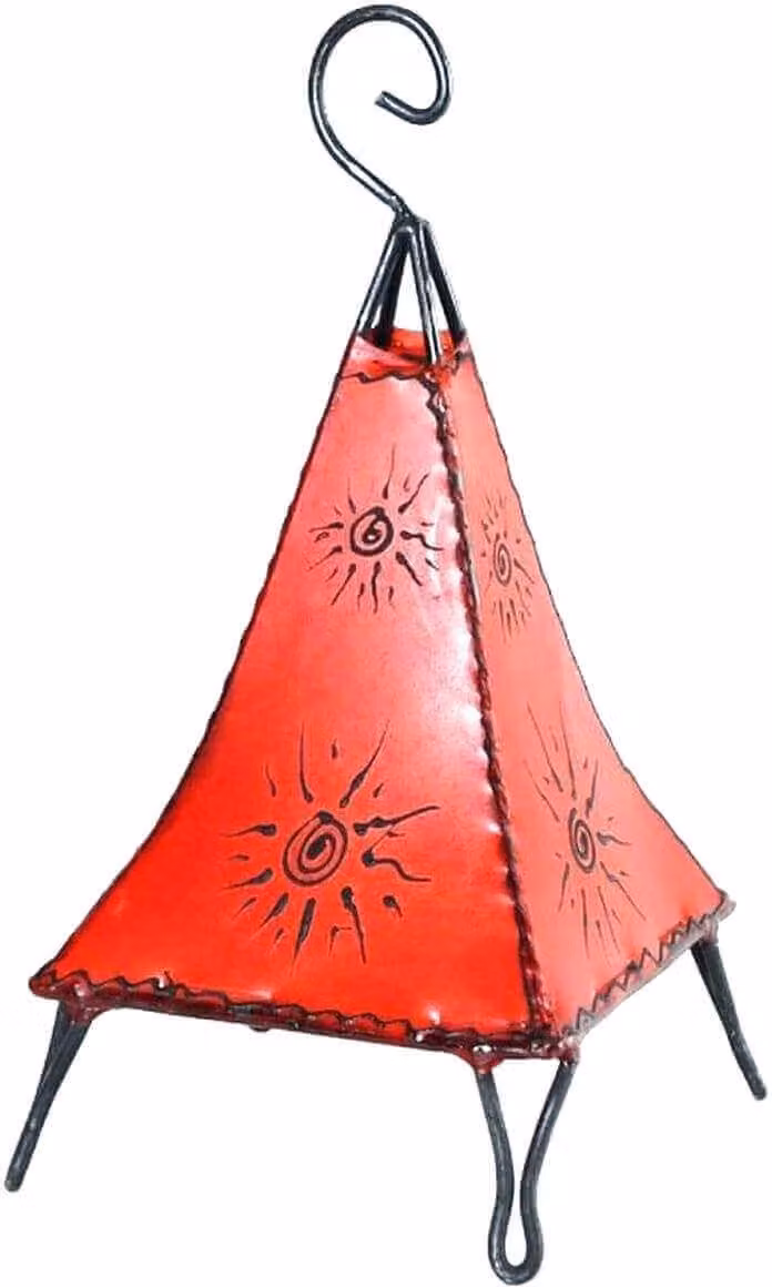 Lampada orientale lampada all'henné lampada marocchina in pelle lampada da tavolo lampada da terra piramide sole 35-38cm, rosso