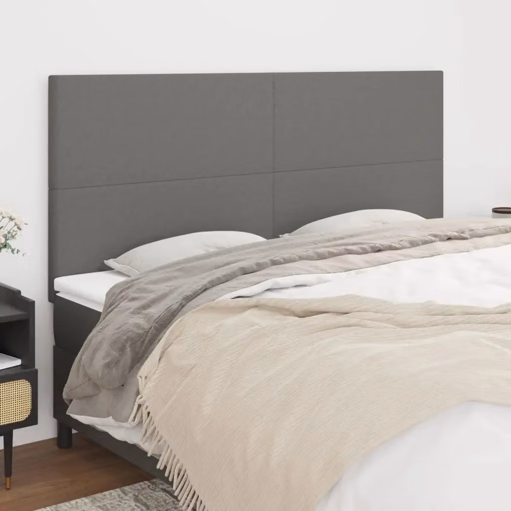 Testiera imbottita in tessuto grigio con struttura in legno e MDF, L: 200 cm, P: 5 cm, H: 118/128 cm – 2