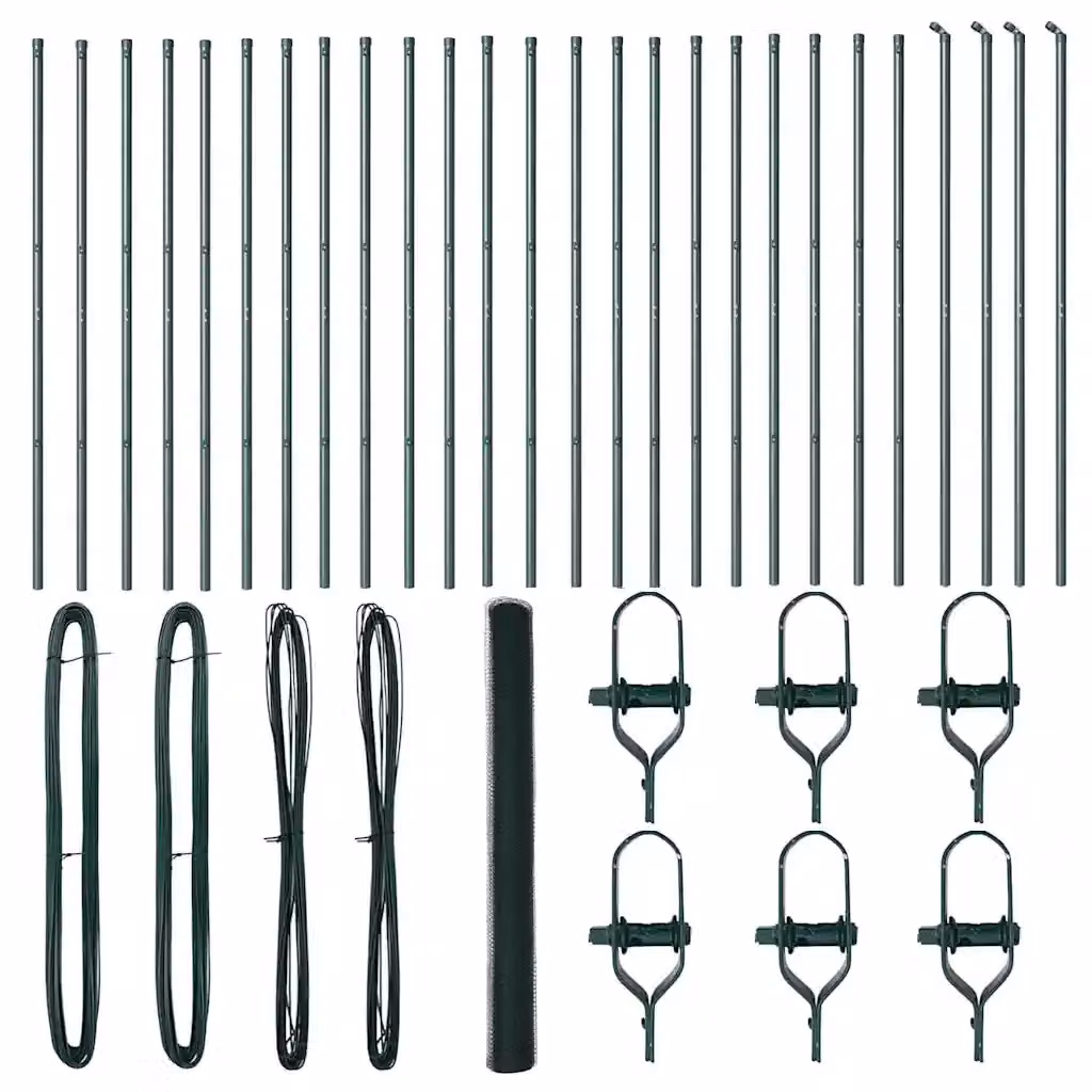 Recinzione esagonale rotonda vidaXL in acciaio e PVC verde, fissaggio a terra, L: 50 m, H: 1,6 m – 2