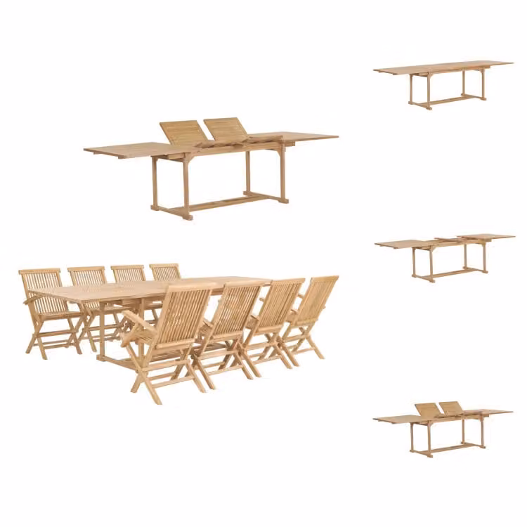 set da pranzo da giardino vidaXL 9 pezzi 180-280 x 100 x 75 cm in legno massiccio di teak - Set di mobili da giardino