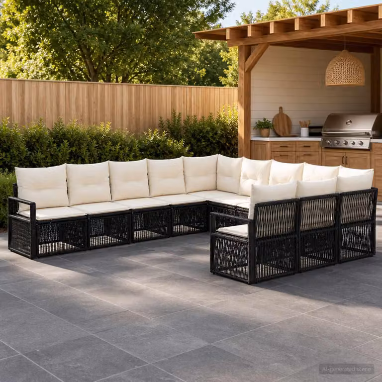 Maison Exclusive - Set da giardino composto da 11 pezzi, divano in rattan sintetico nero