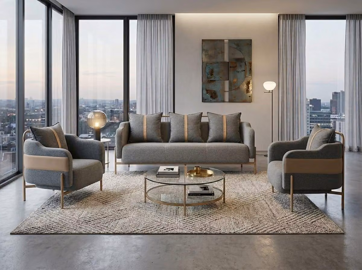 Sofa 3-Sitzer Sessel grau abnehmbare Kissen modern ergonomisch