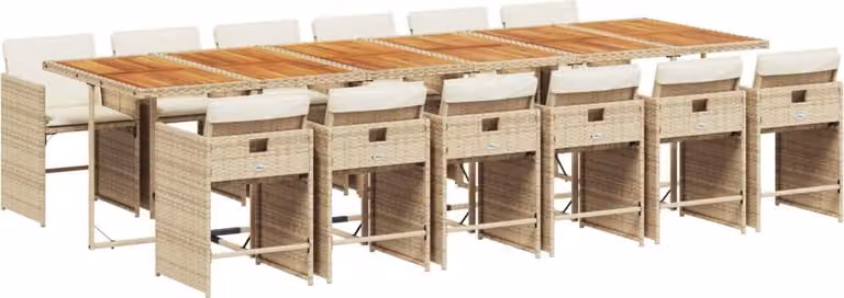 Set da Pranzo da Giardino 13 pz con Cuscini Beige in Polyrattan