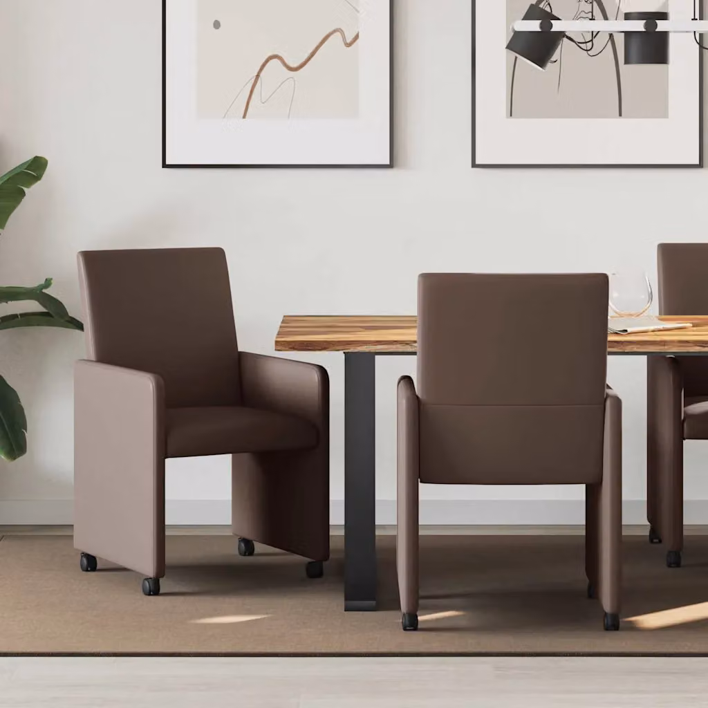 Set di 2 sedie da pranzo vidaXL con ruote e braccioli in pelle sintetica marrone, L: 57 cm, P: 66 cm, H: 94 cm – 1