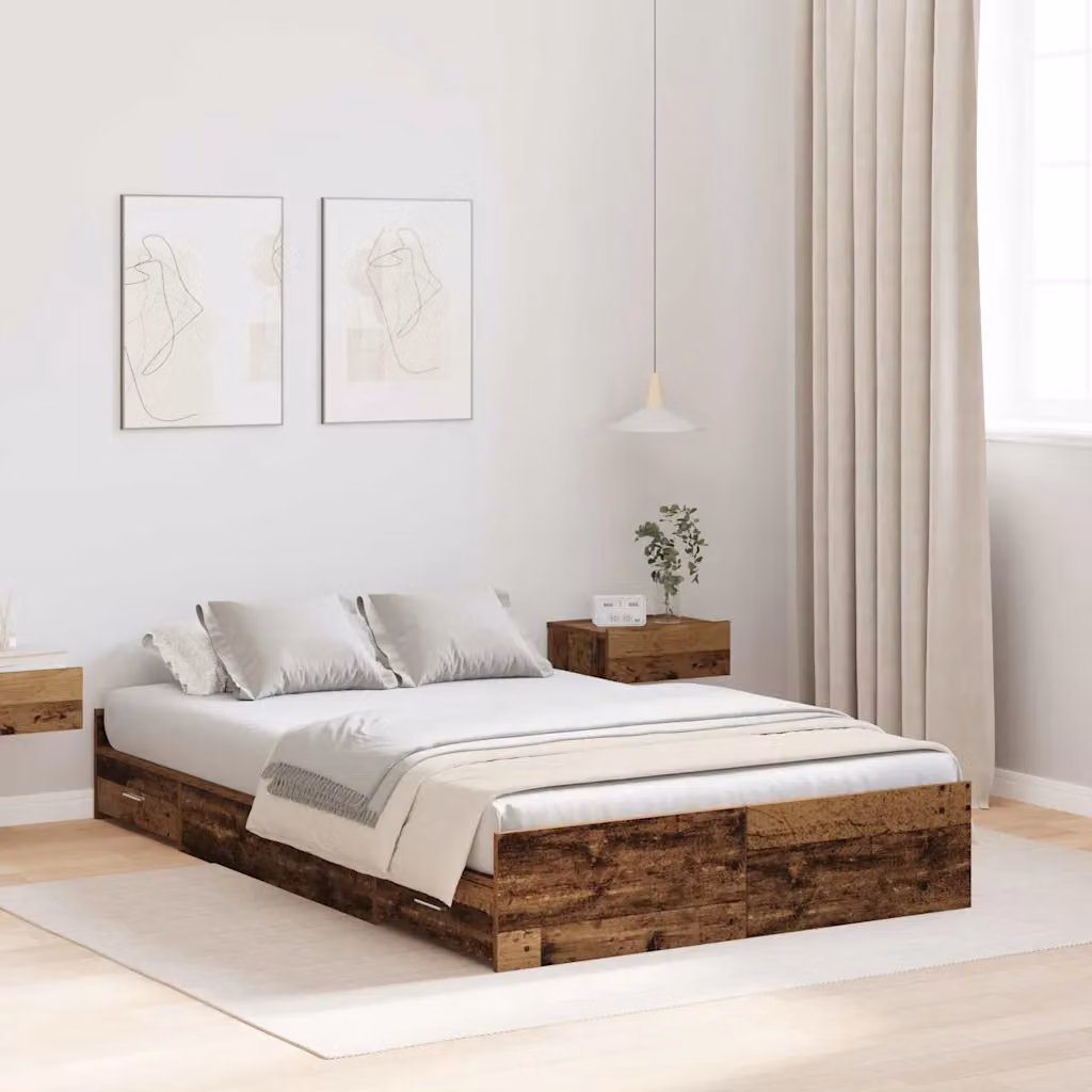 vidaXL Struttura letto con contenitore in legno e MDF, colore marrone, L 120 cm x P 200 cm x H 203 cm