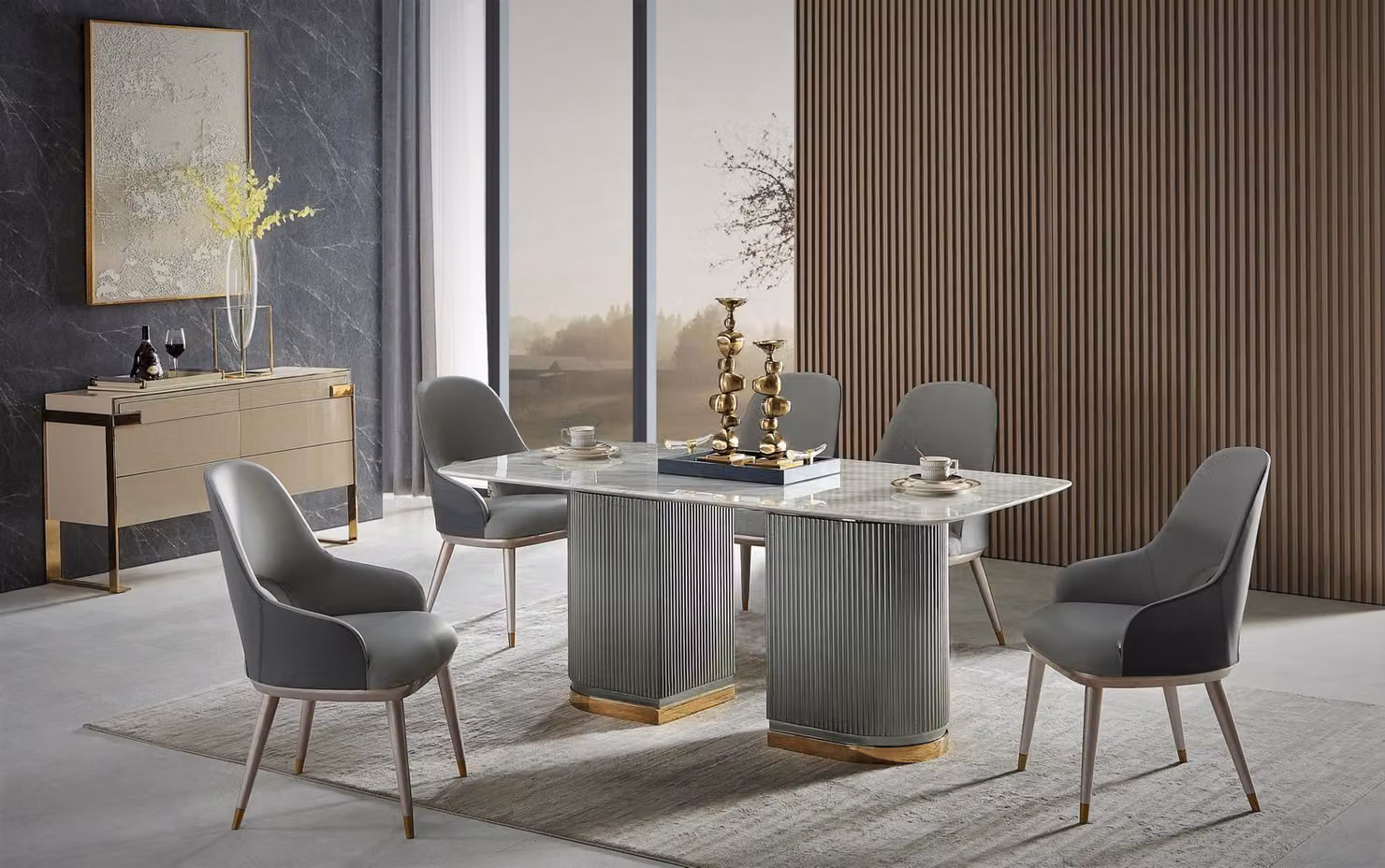Klassisches Esszimmer Möbel Essgarnitur Lehnstuhl Tisch Gruppe 7tlg Set Komplett