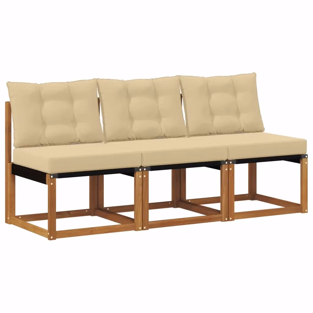 Divano modulare da esterno beige in tessuto con struttura in legno di acacia, set di 3 pezzi centrali – 2