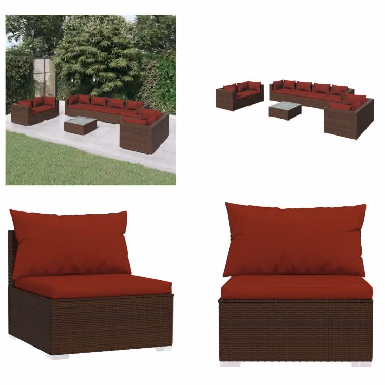 vidaXL set salotto da giardino 9 pezzi con cuscini in rattan marrone - set salotto da giardino - set salotto da giardino - set salotto da patio - set divano da giardino