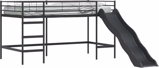 Letto loft per Bambini | Letto Infantile | Lettino con scivolo Nero e antracite