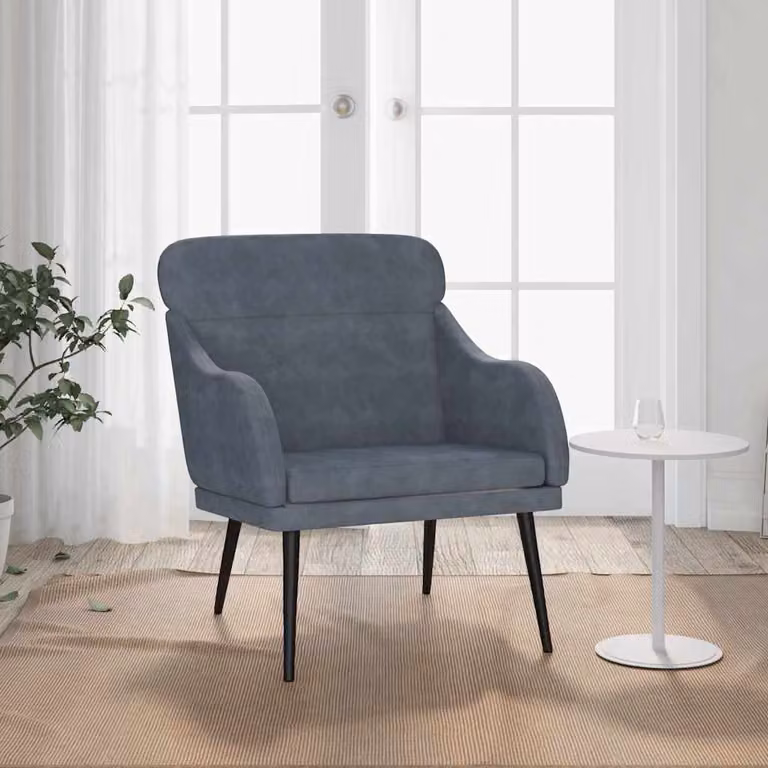 Poltrona relax moderna vidaXL in velluto grigio con braccioli e struttura in metallo L: 63 cm, P: 76 cm, H: 80 cm
