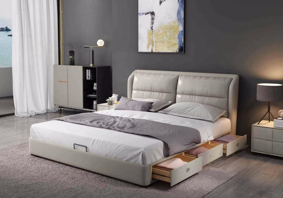 Designer Bett Schlafzimmer Betten Textil Leder Hotel Luxus Polster Samt Stoff