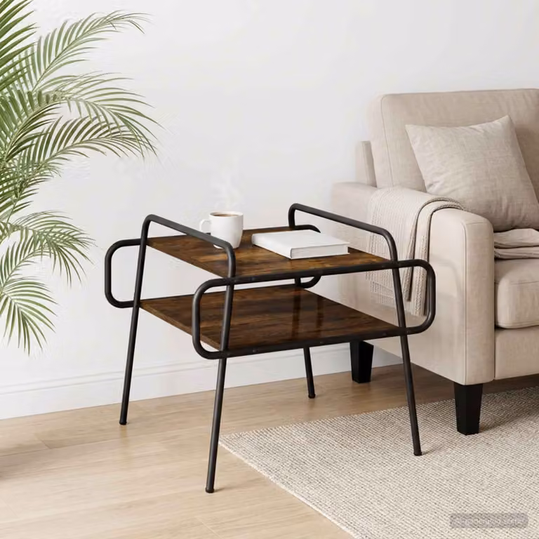 vidaXL Tavolino da salotto moderno in legno e metallo, colore marrone rovere, L 60 x P 60 x H 51 cm