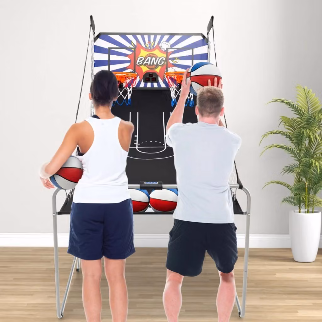 Gioco arcade di pallacanestro a doppio tiro pieghevole con punteggio elettronico multicolore L: 206 cm, P: 206 cm, H: 110 cm – 2